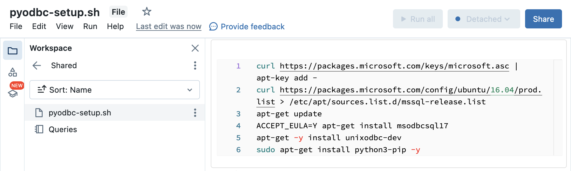 PyODBC Setup File in Workspace Shared Folder